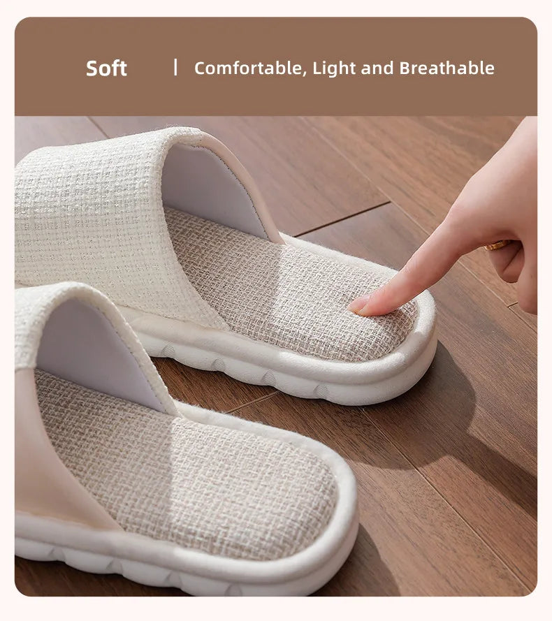 Couples Home Linen Slippers Women Indoor Soft Comfortable Bedroom Slides Men Leisure Non Slip House Shoes Platform Cotton Flats