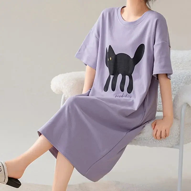 100% COTTON! M-4XL Plus Size Summer Women Nightgown Brand New Anti-bacterial HQ Nightdress Short Sleeves Sleepshirt Casual Dress