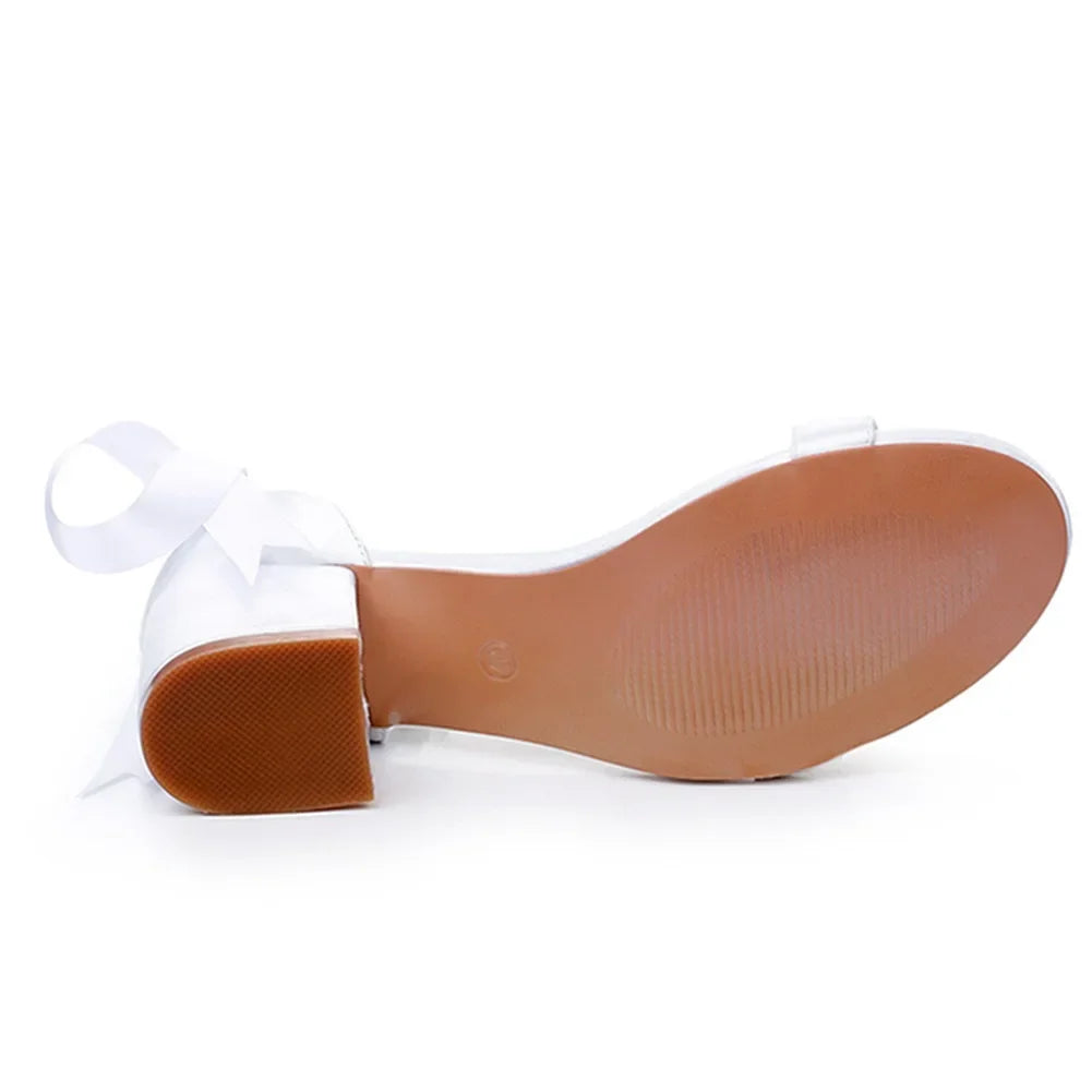 String Bead Sandals for Women Summer Peep Toe Sandals Ladies Fashion Ribbon Bow Thick High Heels Sexy Wedges Wedding Shoes 35-43