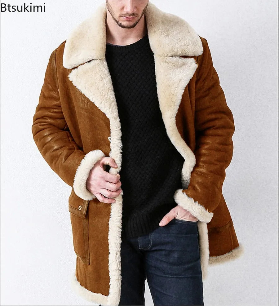 2025 Men's Coats Winter Jackets Leather and Fur Integrated Autumn Winter Products Thickened Faux Fur Long Jacket Male Clothing