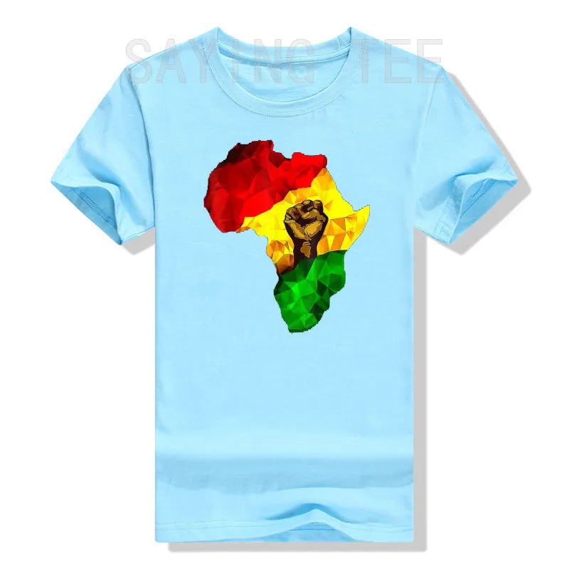 Africa Map Rising Hand Juneteenth African Pride Freedom Day T-Shirt Black History Apparel Streetwear Black-proud Graphic Tee Top