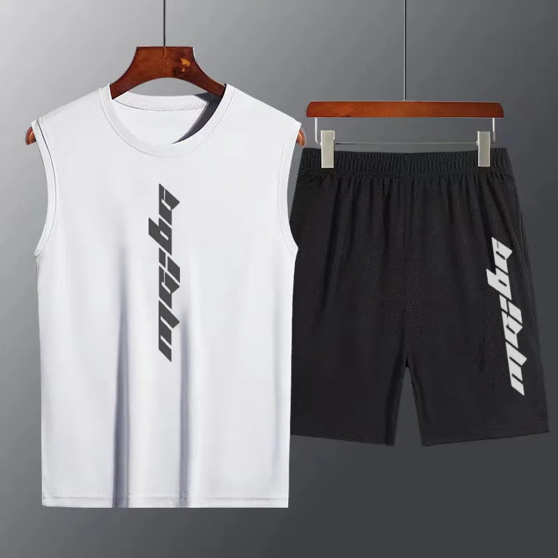 2024 summer 2 Pcs/Set Sports Set Men's Suit Running Vest+Sport Shorts Jogging Mens Sportswear Suit Fitness quick-drying Gym Sets