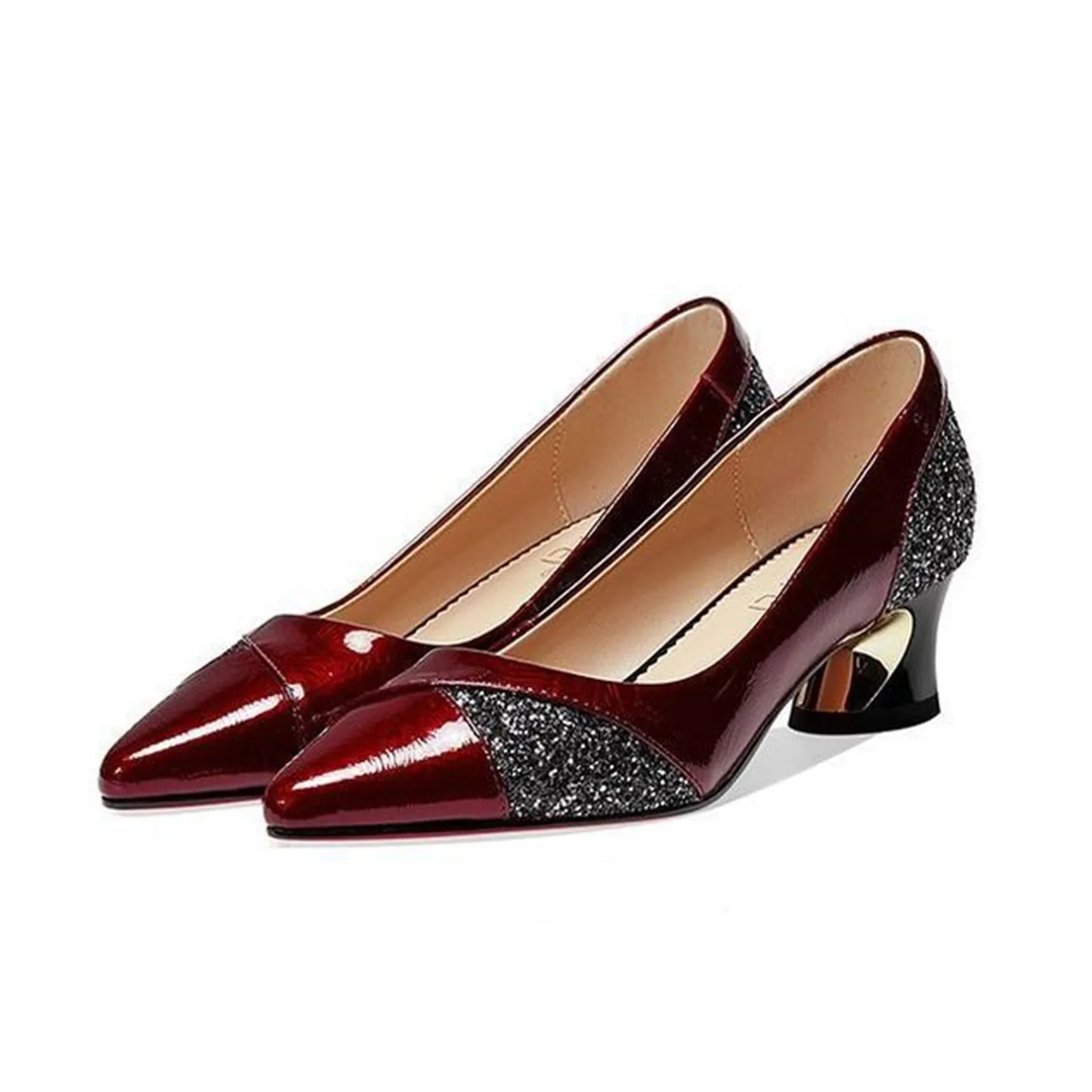 Fashion Women's High Heels Pumps 4CM Low-Heeled Elegant Ladies Wedding Shoes Sexy Red Pointed Toe Shallow Slip-On Party Shoes