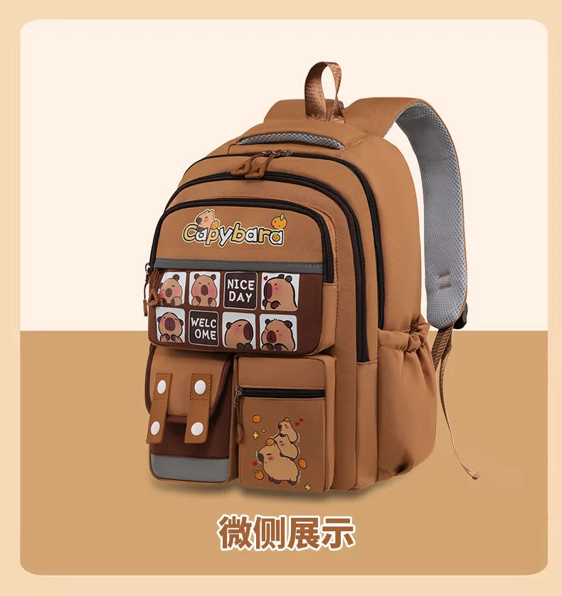 Kawaii Capybara School Backpack for Girls School Bags Set Casual Daypack Teens Girls Book Bag Children Schoolbag Travel Backpack