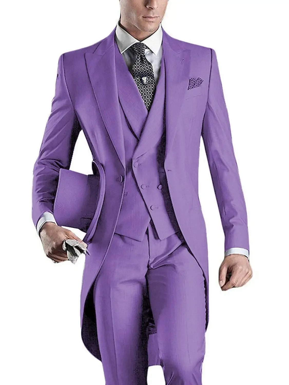 Royal Blue Long Tail Coat 3 Piece Gentleman Man Suits Male Fashion Groom Tuxedo for Wedding Prom Jacket Waistcoat with Pants