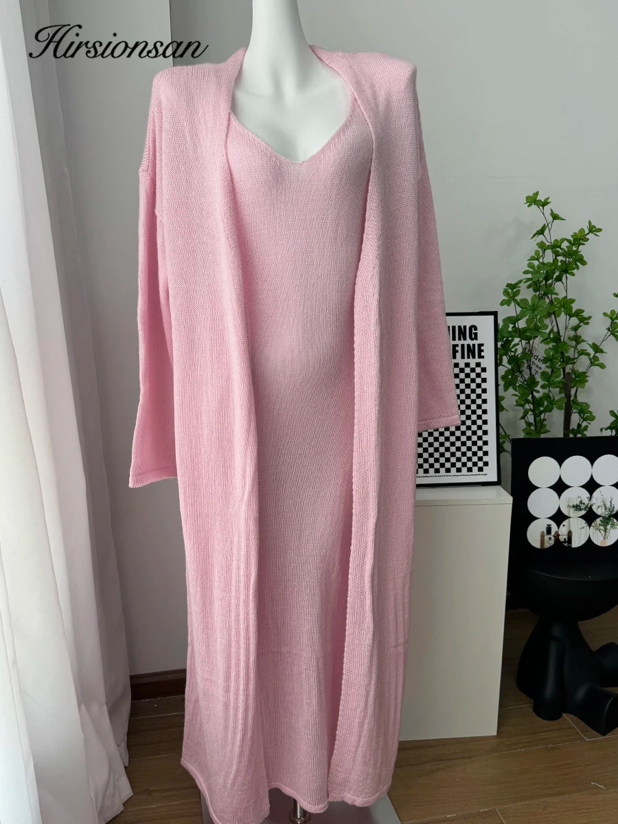 Hirsionsan Soft Loose Sets Women Three Pieces Long Sleeve Cardigan & Sexy Vest Dresses Elegant Female Hollow Outfits Tracksuit