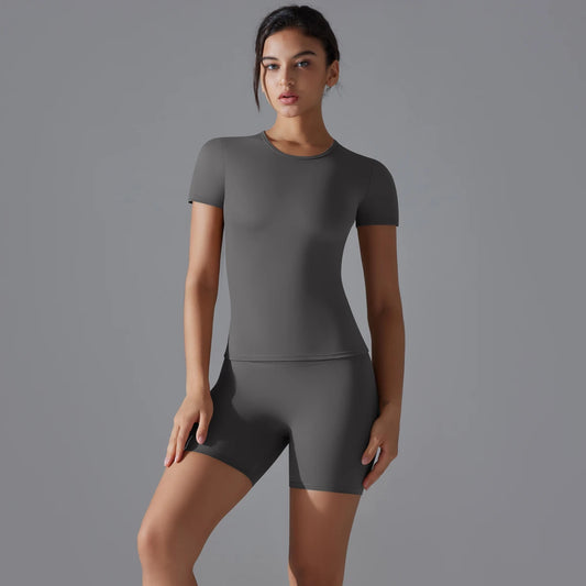 Yoga Set Women Sports Short Sleeve Top With High Waist Leggings Running Jogging Workout Workout Clothes Sports Fitness Gym Sets