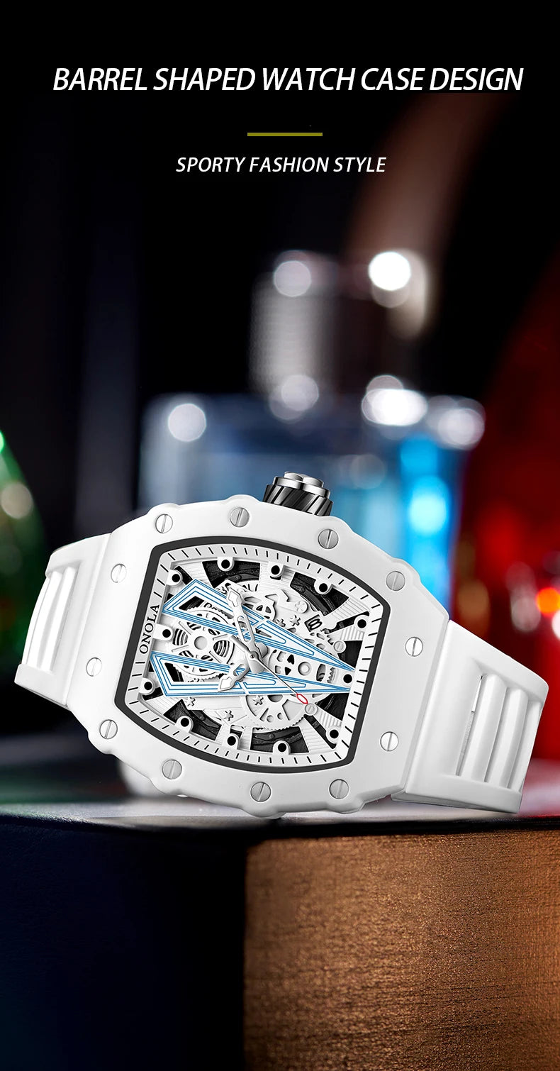 High Quality Men's Watch Quartz ONOLA Fashion Clock Waterproof Silicone Tape Watch for Men