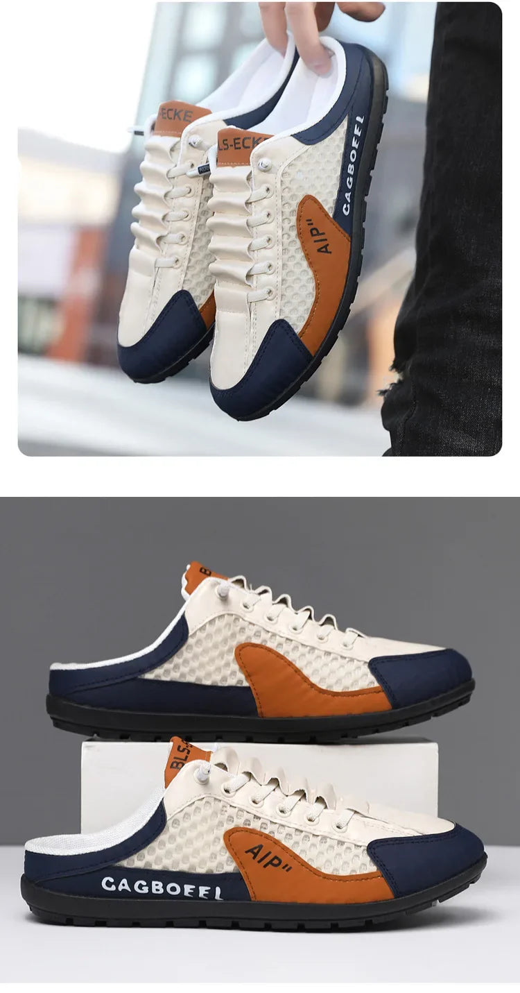 Men's Summer New Large Size Comfortable Half Support Fashionable Korean Style Breathable Popular Casual Shoes Mesh Lining