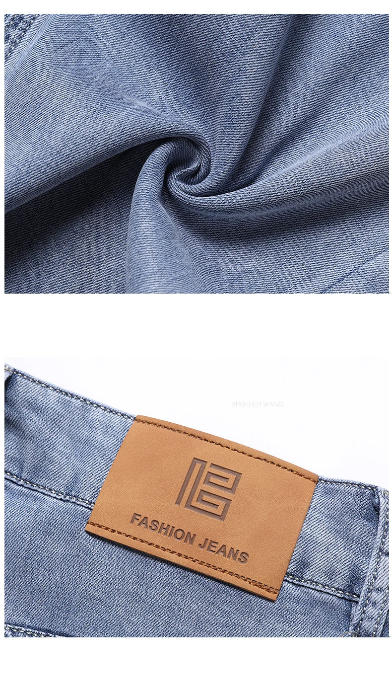 Lyocell Ice Silk Jeans Men's Summer Ultra-thin Loose Straight Denim Pants Soft Comfortable Brand Male Light Blue Trousers