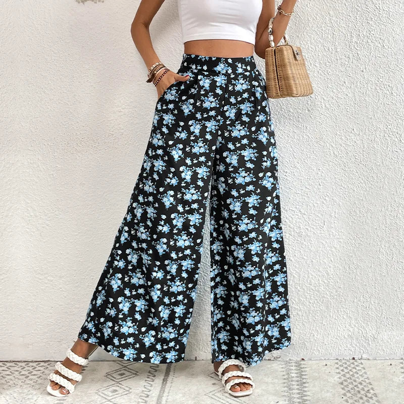 European and American Pants 2026 New Printed Large-flared Wide-leg Pants with Drapey Feel for Summer