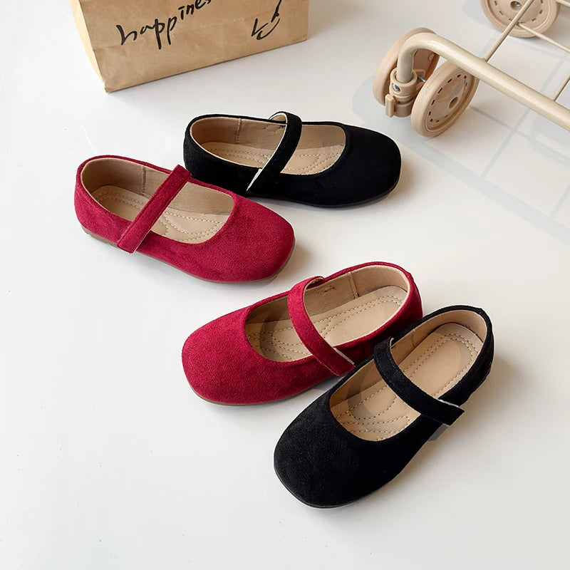 Spring Girl's Casual Shoes Round Toe Hook-loop Shallow Chic Kid's Flat Shoe Solid Colors Anti-slip Daily All-match Children Shoe