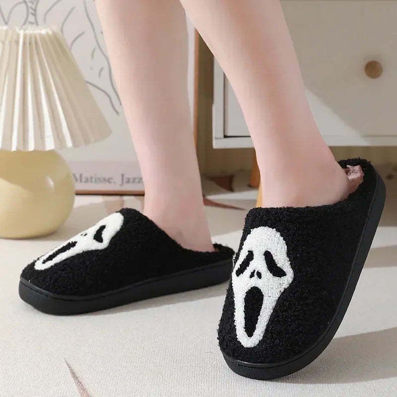 House Fuzzy Slipper Men Male Ghost Face Blue Evil Eye Home Shoes Plush Winter Warm Indoor Floor Non Slip Women Female Halloween