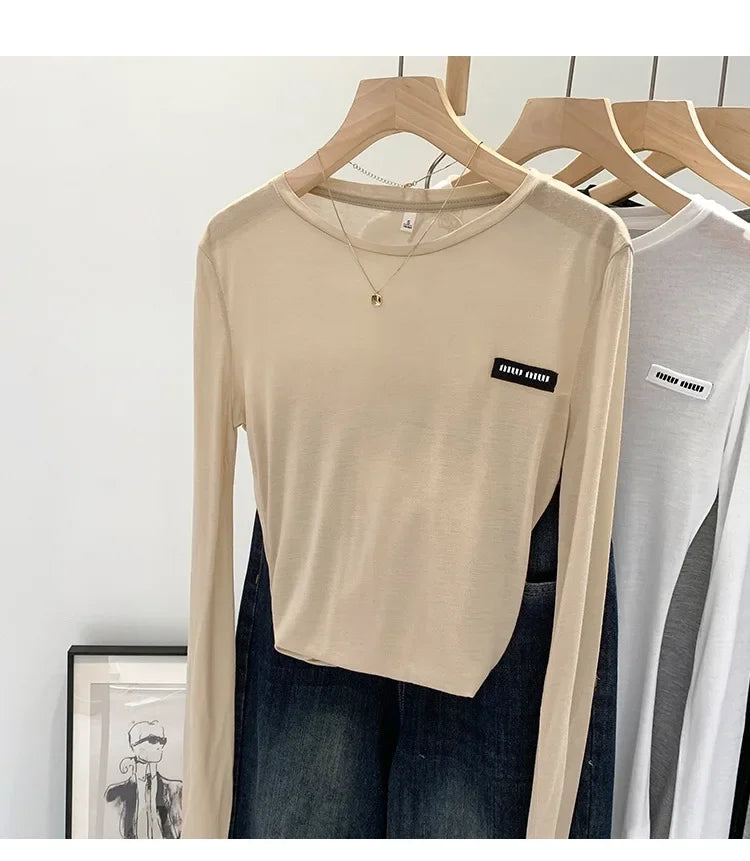 Laceleather Women's Long Sleeve T-Shirt Light Thin Sun Protection Base Layer Shirt Early Autumn New Style Label Attached