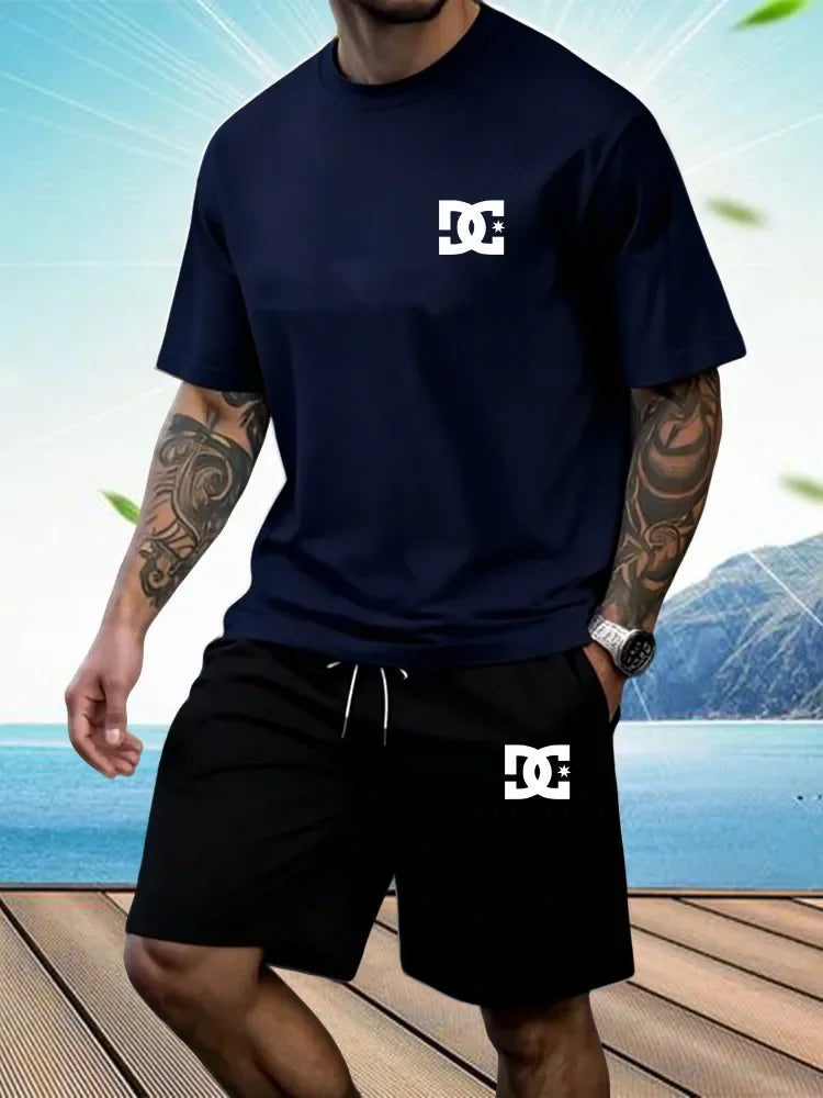 New Men's Sportswear Short Sleeved T-shirt and Sports Shorts Summer Casual Jogging Pants Set Men's Two-piece Set