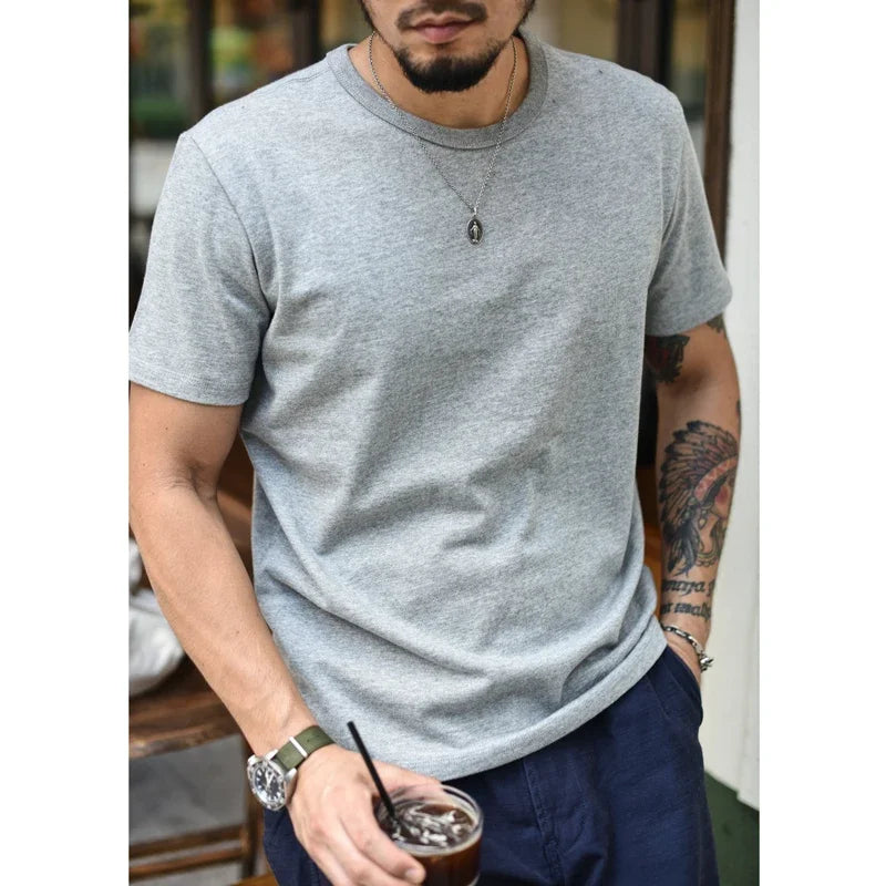 Saucezhan Tops & Tees Men's T-shirt Summer Short Sleeve 5 Colors Pure Cotton  Anti-deformation Double-woven fabric 340g