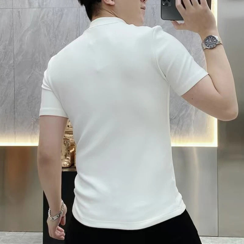 Luxury Rhinestone Summer Men's T-shirt Slim Fit Short Sleeve Casual T-shirt Male Round Neck Business Social Tee Top Men Clothing