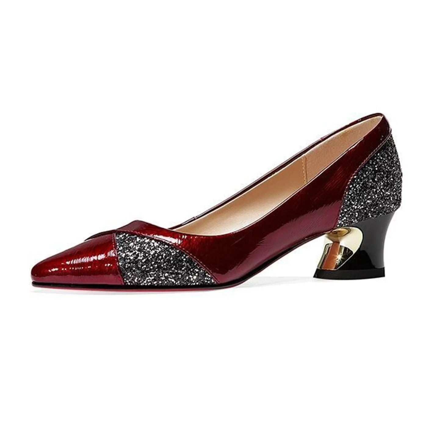 Fashion Women's High Heels Pumps 4CM Low-Heeled Elegant Ladies Wedding Shoes Sexy Red Pointed Toe Shallow Slip-On Party Shoes