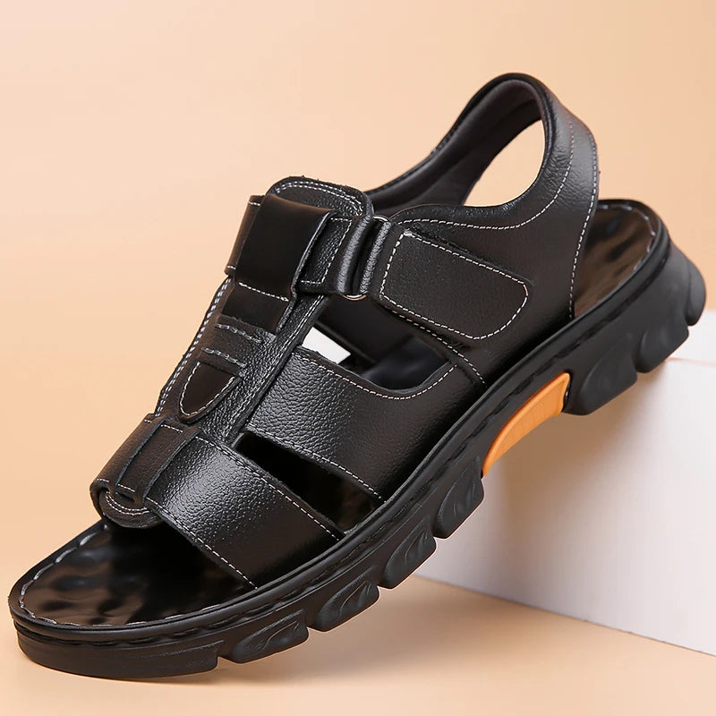 Men's Sandals Adjustable Solid Color Shoes Summer Casual Comfort with Durable Rubber Sole, Breathable PU for Outdoor Walking