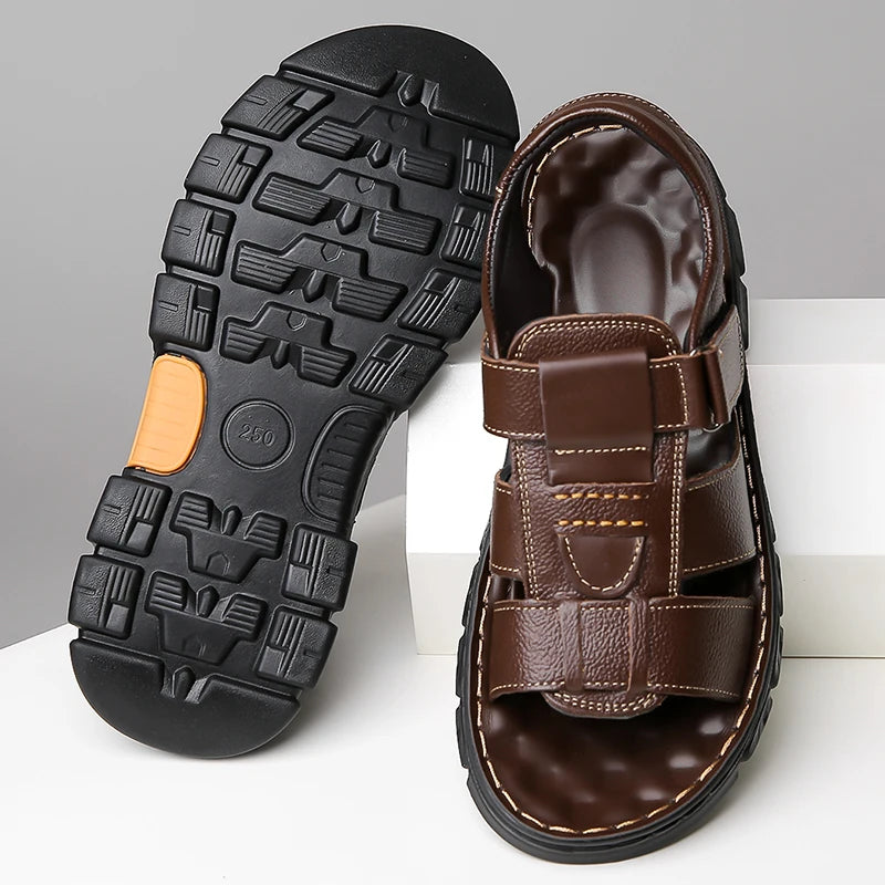 Men's Sandals Adjustable Solid Color Shoes Summer Casual Comfort with Durable Rubber Sole, Breathable PU for Outdoor Walking