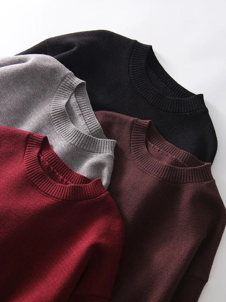 Oversize Burgundy Womens O Neck Knitwear Sweater Warm Winter Pullover