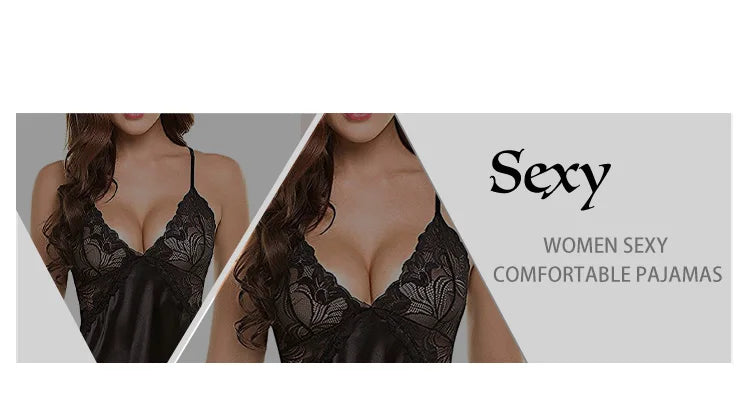 Women Sexy Silk Satin Night Dress Sleeveless Nighties V Neck Comfortable Silk Lingerie Female Lace Pajamas Sleepwear Nightwear