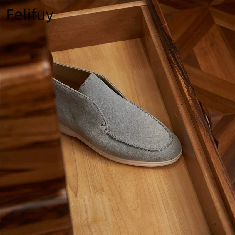 Autumn Men's Casual Soft Bottom Real Leather Shoes Slip-On High Top Daily Wear Shoes Comfortable Sheepskin Versatile Flat Shoes