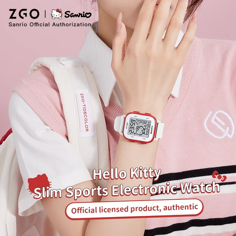 ZGO X Sanrio Hello Kitty Watch For Girls Student Kids' Electronic Watches Waterproof Sports Wristwatch Girl Child Gift Box 878