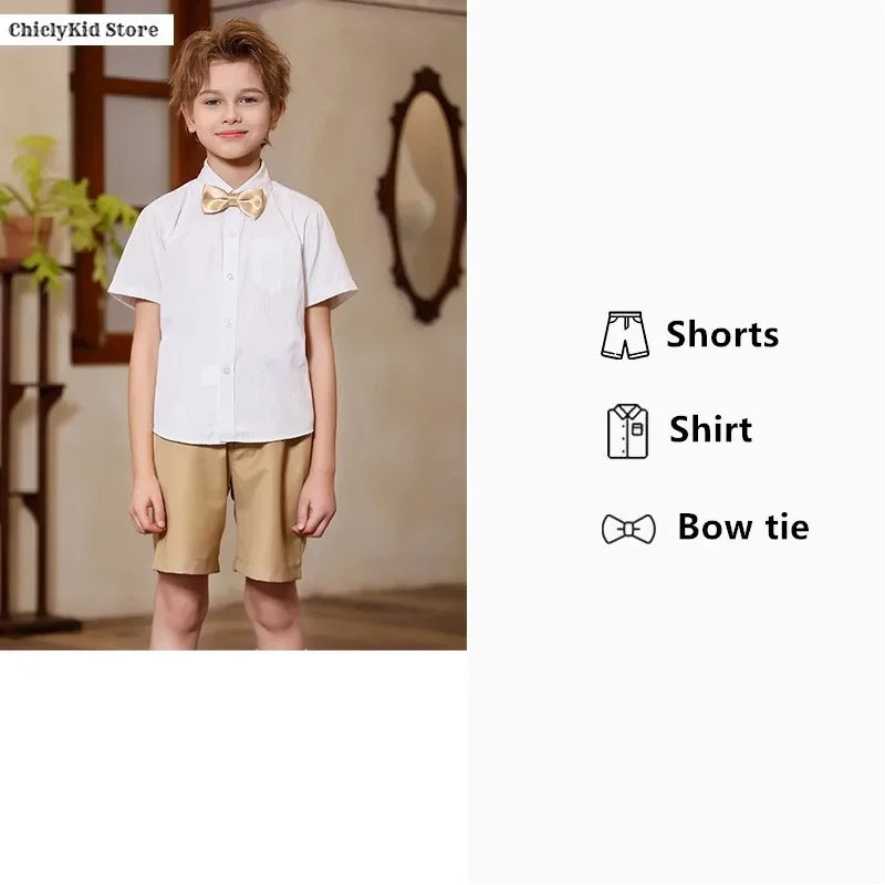Boys Shirt Shorts Girls Pleated Preppy Dress Outfits Kids Japan Korean Clothes Set Child Students Summer British School Uniforms