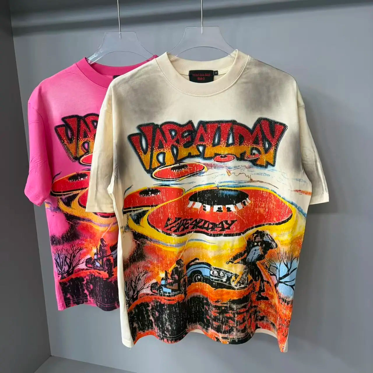Streetwear Letter Rhinestone Cotton Short Sleeve Tshirts for Men and Women Harajuku Hip Hop Loose Shinning Diamond Tees Oversize