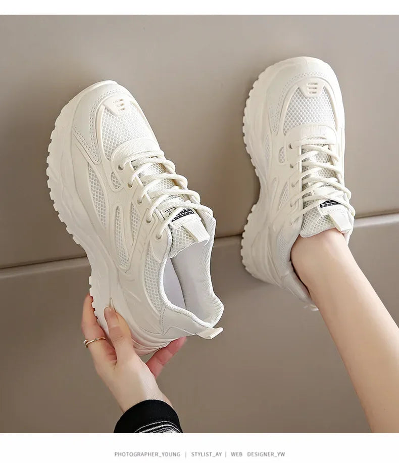 Sneakers Women  New Leather Chunky Sneakers Women's Sports Shoes Thick Tennis Vulcanized Shoes Basket Platform Shoes