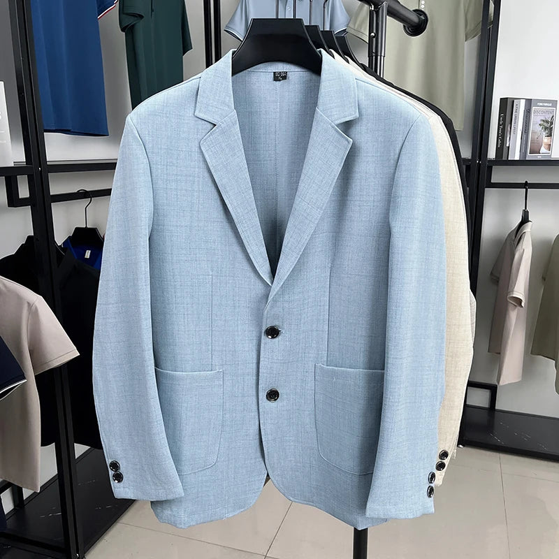 Mens Linen Blend Suit Jacket Lightweight Smart Casual Blazer Summer Sun Protection Outerwear Coat Wedding Prom Vacation Beach