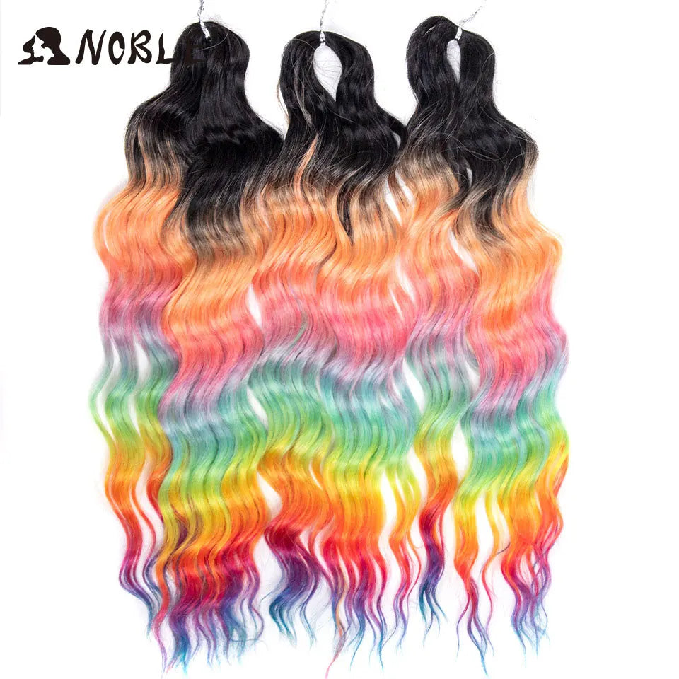 Noble 24 Inch Synthetic Hair Water Wave Braiding Hair Extensions Ombre Rainbow color Deep Wave Curl Twist Crochet Hair Extension