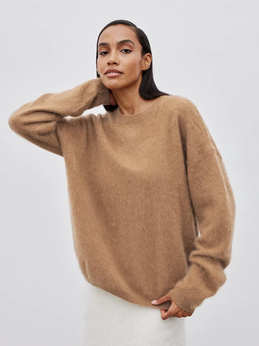 Blubelle Women's Autumn Winter Solid Color Knit Sweater O-Neck Long Sleeve Loose Fit Casual Relaxed Fashion Pullovers