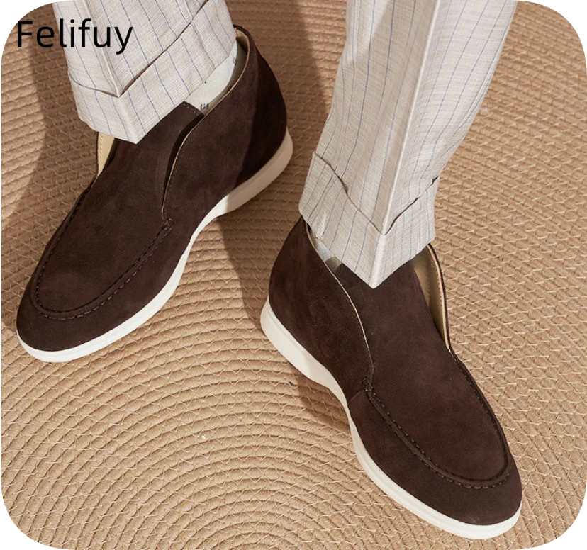 Autumn Men's Casual Soft Bottom Real Leather Shoes Slip-On High Top Daily Wear Shoes Comfortable Sheepskin Versatile Flat Shoes