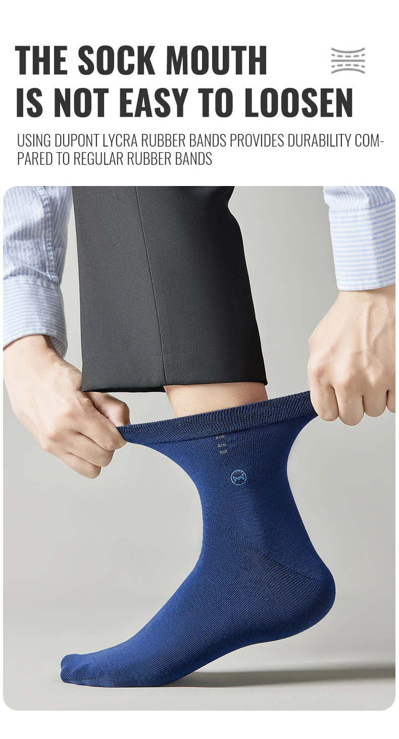MiiOW 100% Pure Cotton Socks Men Business Dress Long Sock Black White Antibacterial Anti Odor Crew Socks Breathable Sport Sock