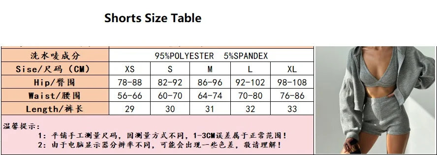 Three Pieces Clothing Sets Ladies Sport Casual Zipper Hooded Jackets+Tank Tops+Elastic Waist Shorts Women Tracksuits