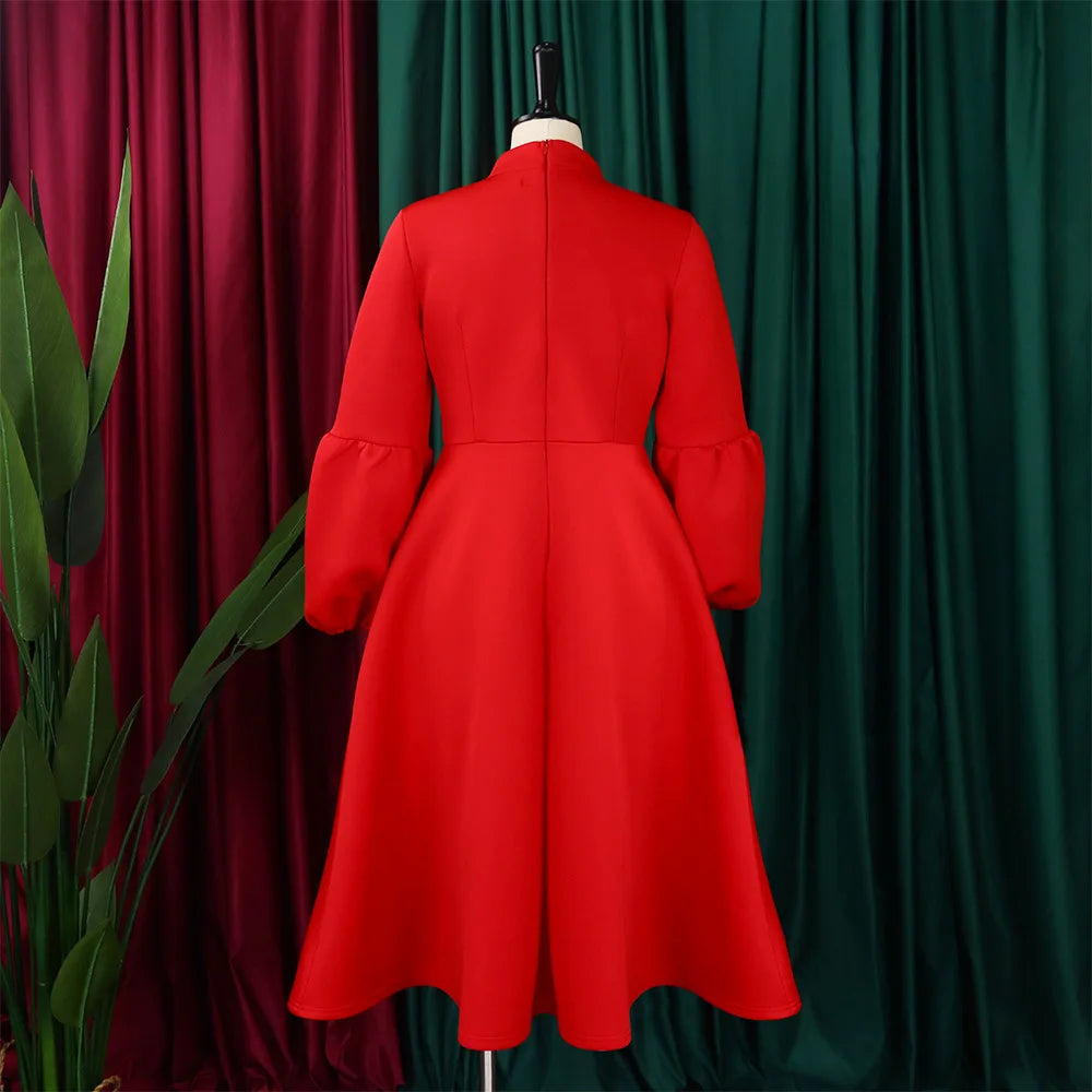 Church Dresses for Black Women African Vintage Fashion Bow Neck Formal Party Dress Ladies Elegant Swing Evening Dress Nice