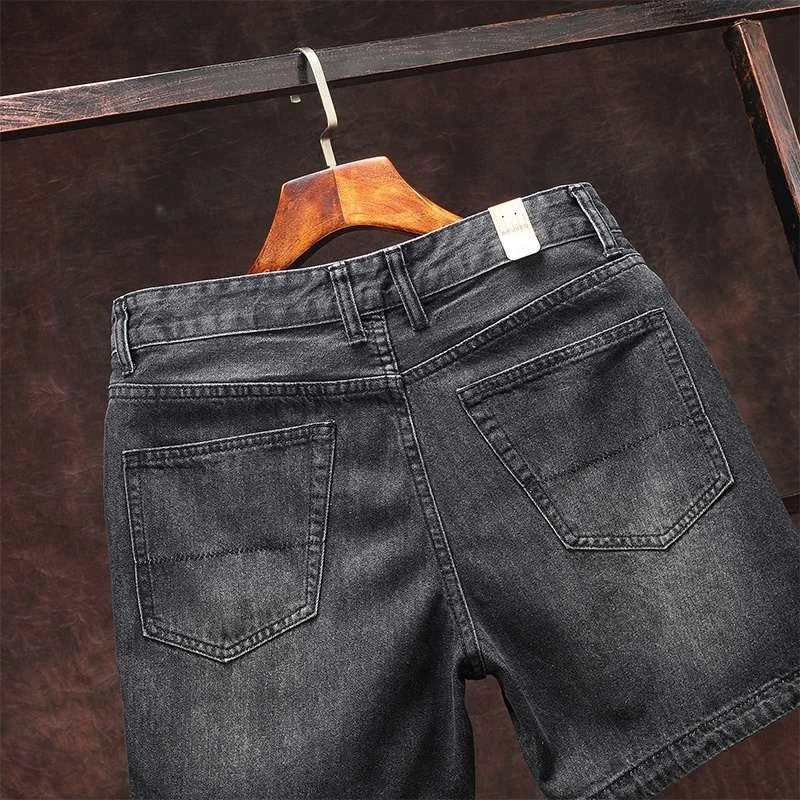 Men's Short Jeans Pants Skinny Retro Blue Male Denim Shorts New in Stretchable Wih Zipper Stretch Vintage Harajuku Rude Cowboy
