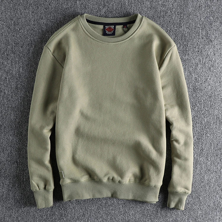 New autumn and winter cashmere padded solid color round neck sweater men Joker youth Roman fleece pullover