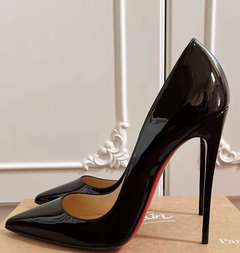 2025 New Black 12cm High Heels Classic Thin Heels Sexy Shallow Mouth Fashion Commuter Large Single Shoes 33-50