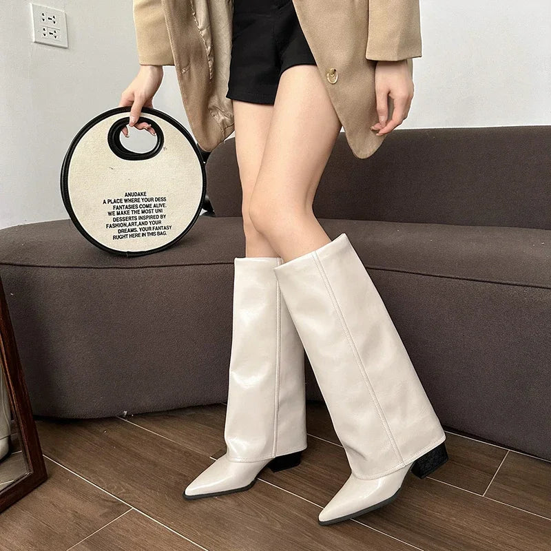 Women Chunky High Boots Pointed Toe Shoes Sexy Lady Dress Gladiator Autumn New 2024 Trend Retro Fad Woman Boots Goth Botas Mujer