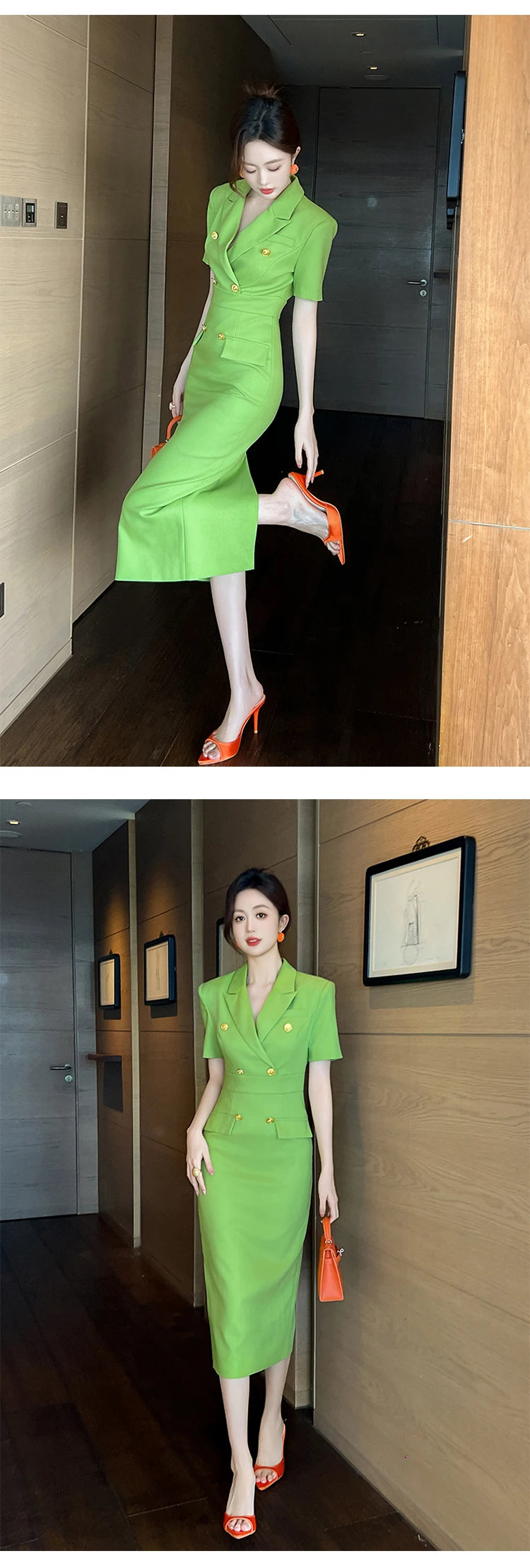 Elegant Office Lady Classic Business Formal Pencil Dress Women Clothes Blazer Commute Short Sleeve High Waist Slim Midi Vestidos