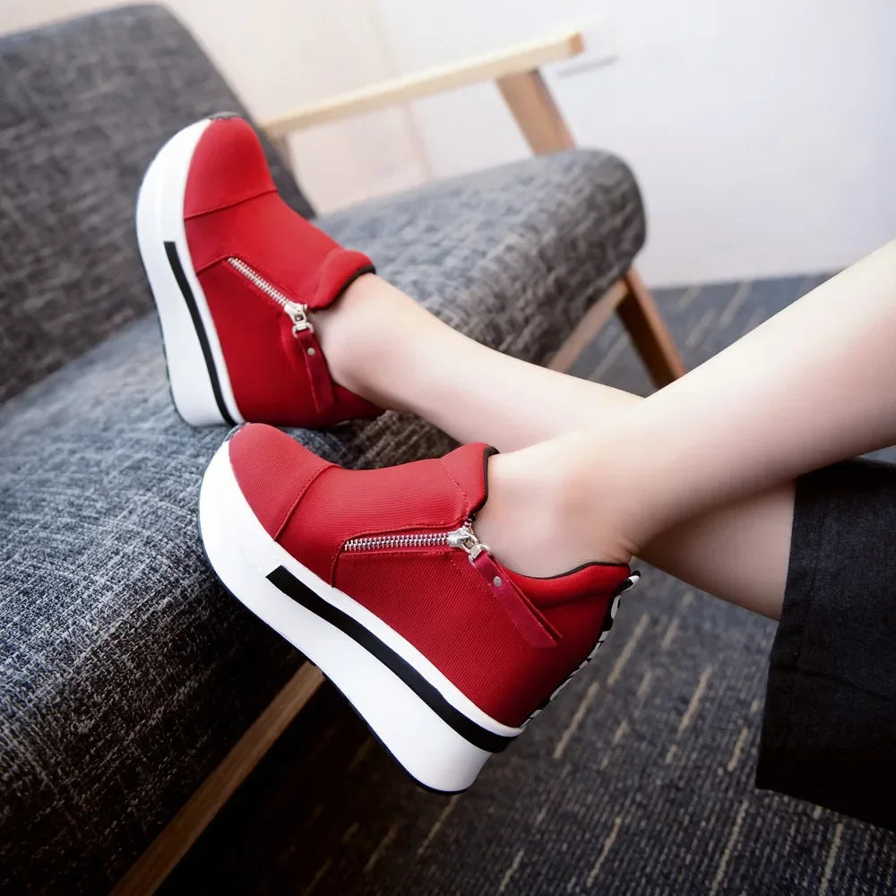 Women Wedges Ankle Boots Platform Thick Bottom Shoes Slip on Zipper Fashion Casual Female Sneakers Shoes Zapatos De Mujer