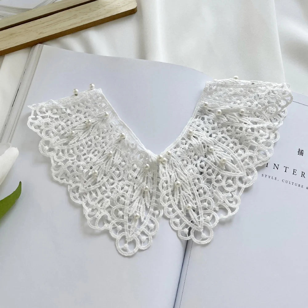 Pearl Hollow Fake Collar Ladies Embroidered False Collar Shawl Wrap Removable Neck Ties Shawl Detachable Shirt Clothes Accessory BAZAARHUBO