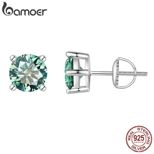 BAMOER Green Moissanite Earrings for Women Solid 925 Sterling Silver Heart Prong 2CTTW VVS1 Lab Diamonds Wedding Jewelry