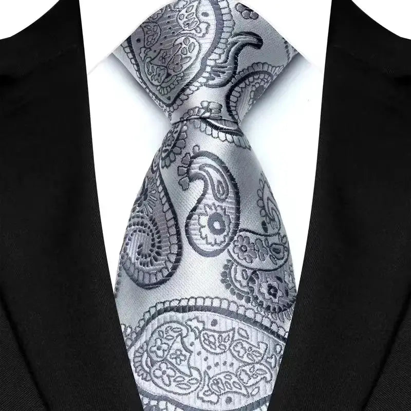 Classic 8CM Polyester Ties For Men Formal Business Silver Gray Paisley Stripes Dot Neckties Handmade College Shirt Neckwear BAZAARHUBO