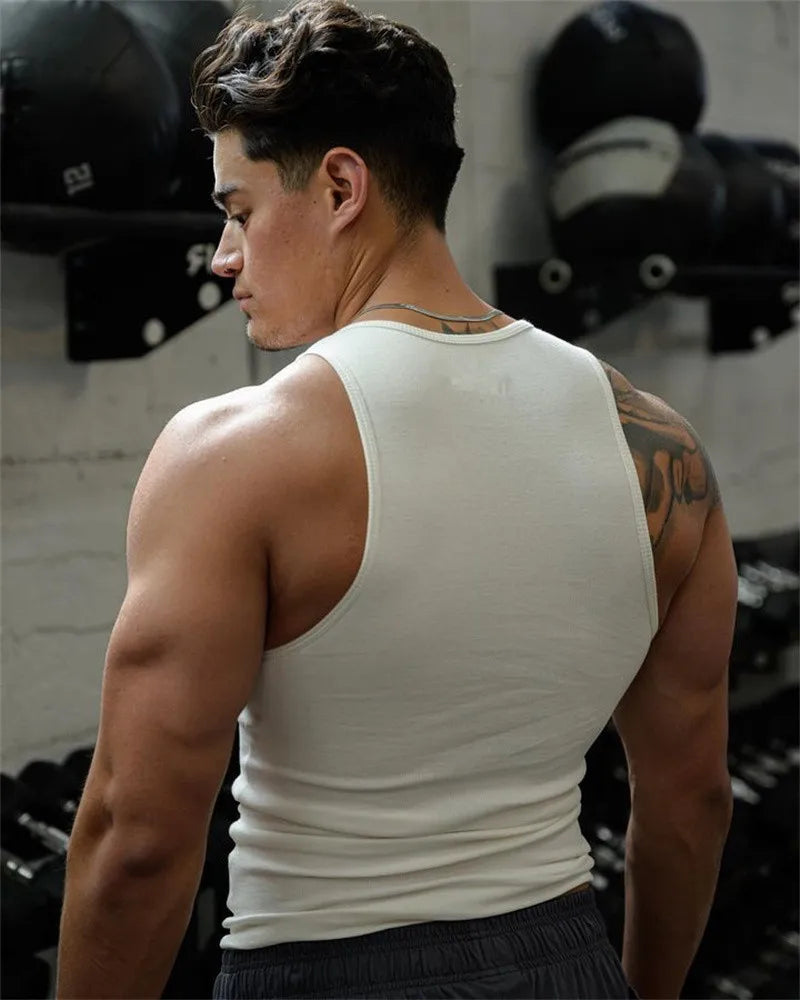 Spring Summer Knit Ice Silk Ribbed Fitness Sports Casual Slim-fit Men's Vest Men's I-line Muscle Vest Cotton Men