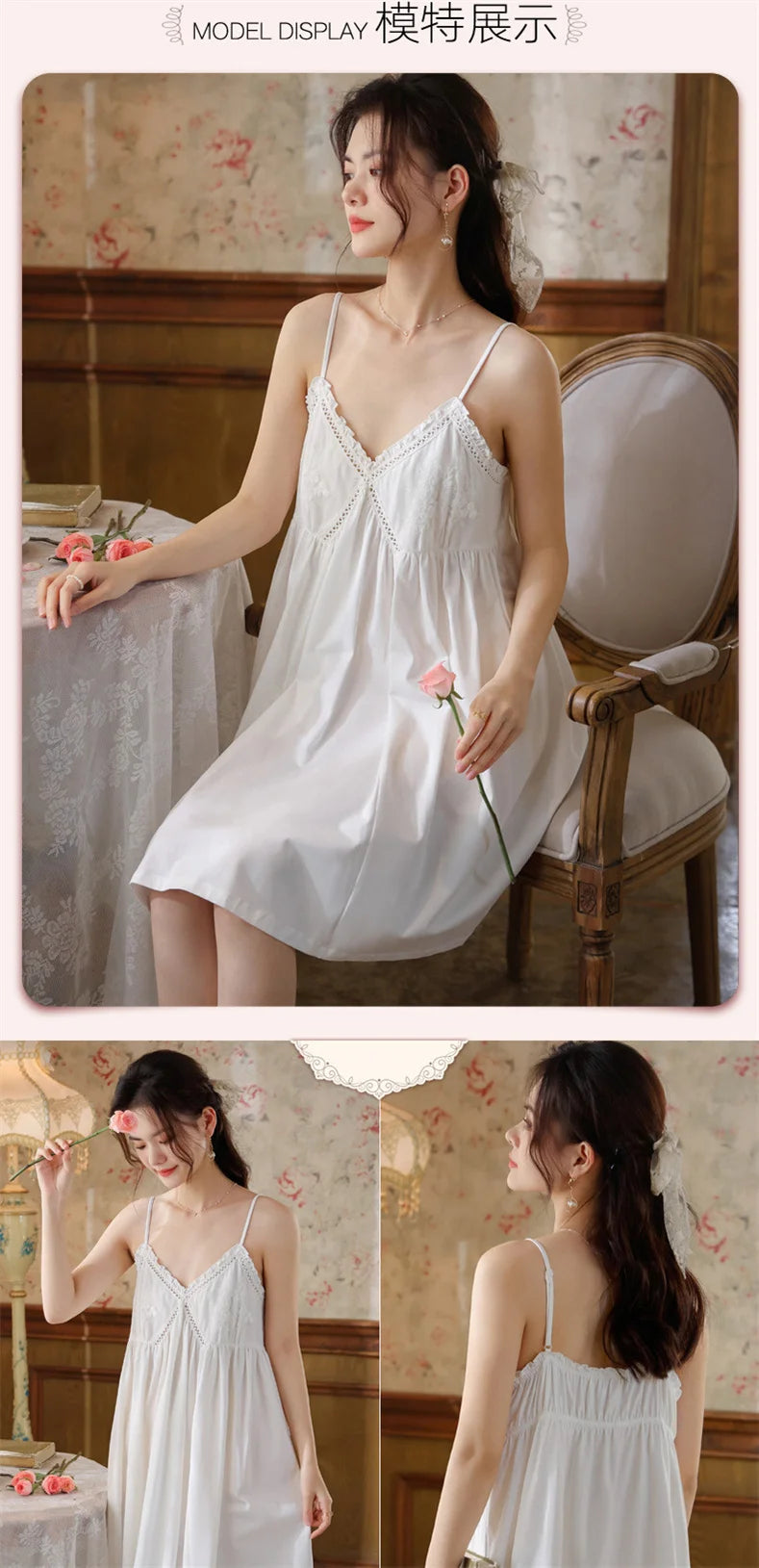 Summer New Sweet Palace Embroidered Lace Knitted Cotton Small Sexy Sling Lace Nightdress Princess Pajamas