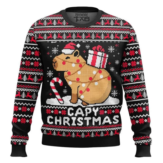 Cute Capybara Print Design Ugly Christmas Sweater Child Adult Long Sleeve Christmas Pullover Sweatshirt Festival Hot Men Sweater